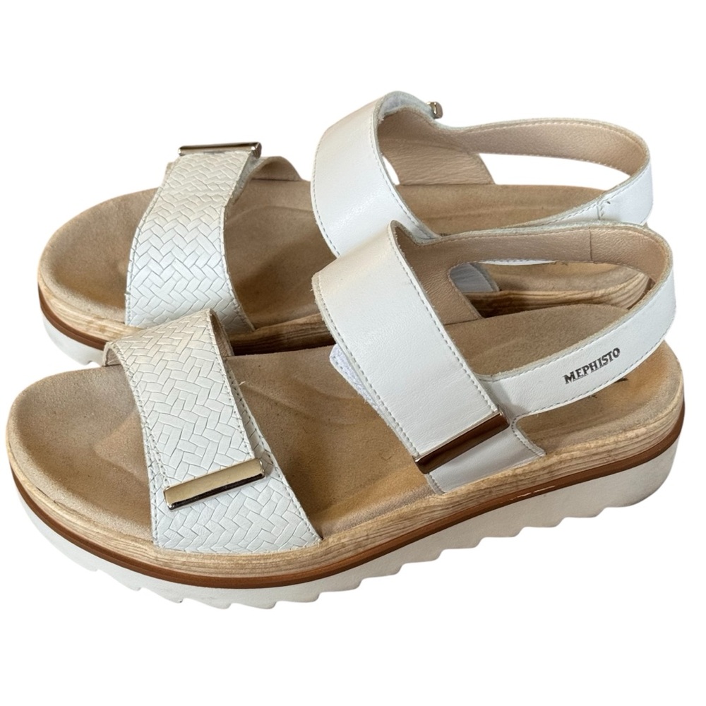 Mephisto Dominica White Strap Leather Sandals Size 37 US 7 Hook and loop
